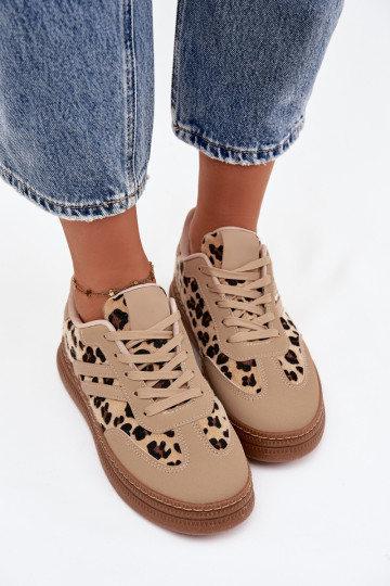 Scarpe modello sneakers Femminile con una piattaforma con motivi di pelliccia di leopardo beige Denissa