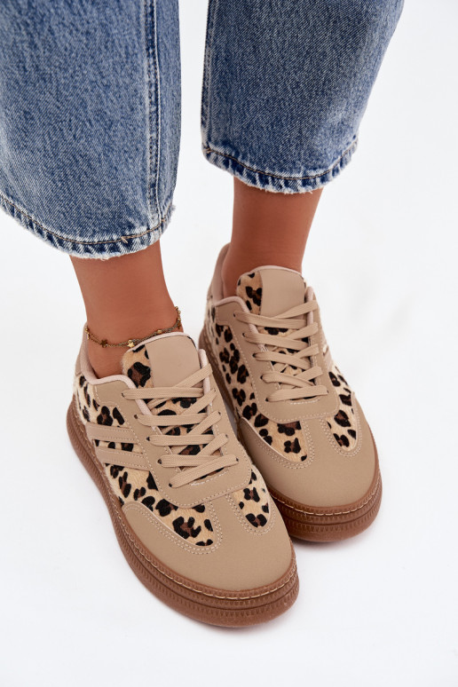 Scarpe modello sneakers Femminile con una piattaforma con motivi di pelliccia di leopardo beige Denissa