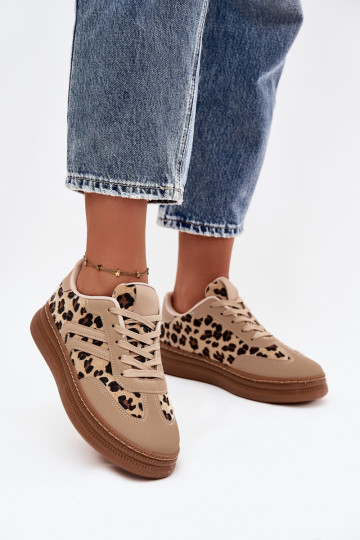 Scarpe modello sneakers Femminile con una piattaforma con motivi di pelliccia di leopardo beige Denissa 2
