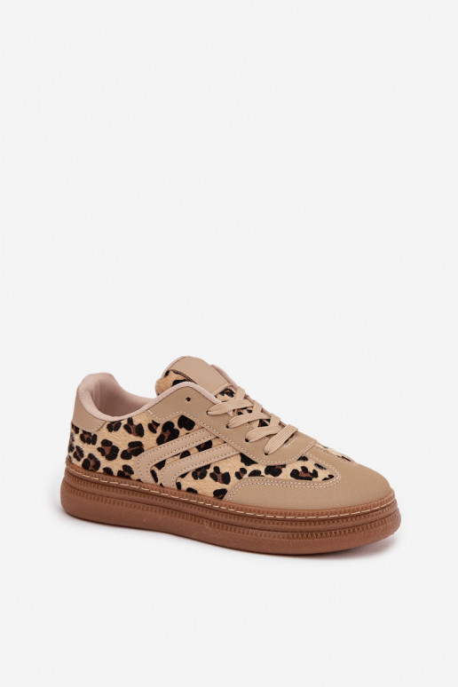 Scarpe modello sneakers Femminile con una piattaforma con motivi di pelliccia di leopardo beige Denissa