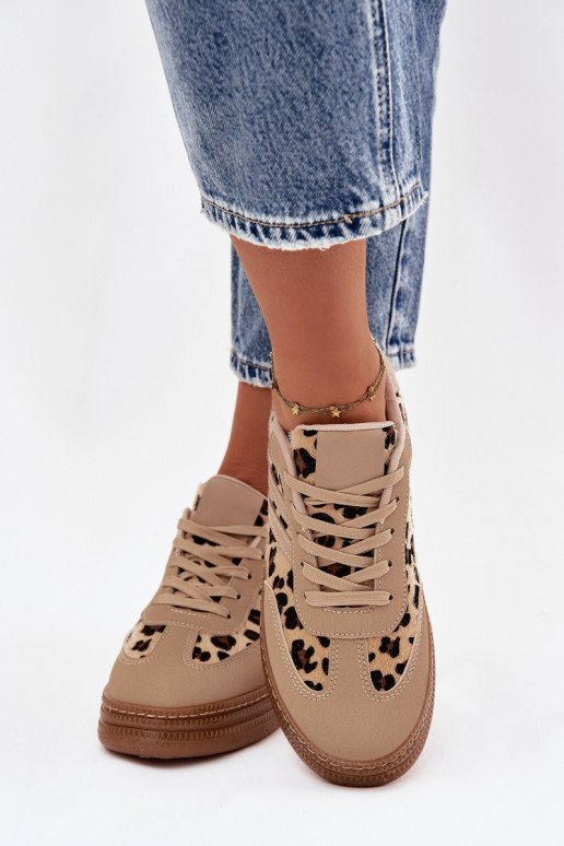 Scarpe modello sneakers Femminile con una piattaforma con motivi di pelliccia di leopardo beige Denissa
