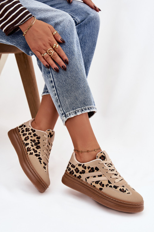 Scarpe modello sneakers Femminile con una piattaforma con motivi di pelliccia di leopardo beige Denissa
