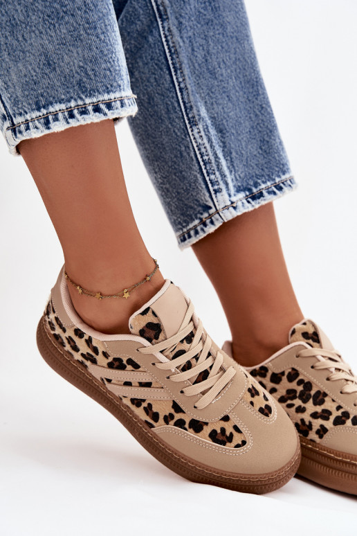 Scarpe modello sneakers Femminile con una piattaforma con motivi di pelliccia di leopardo beige Denissa