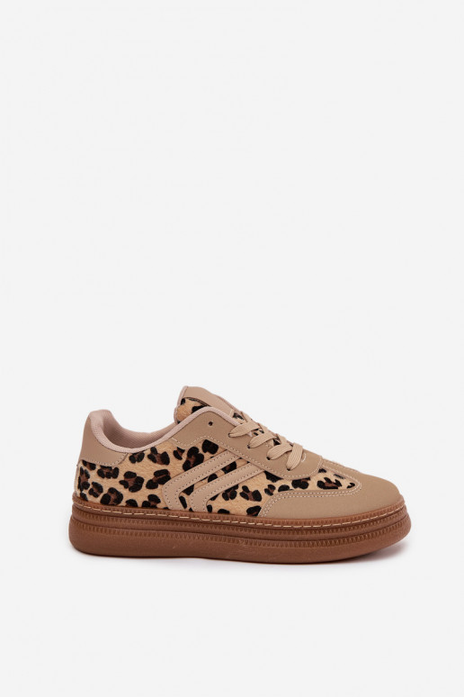 Scarpe modello sneakers Femminile con una piattaforma con motivi di pelliccia di leopardo beige Denissa