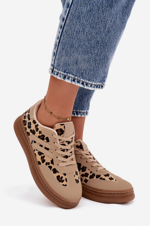Scarpe modello sneakers Femminile con una piattaforma con motivi di pelliccia di leopardo beige Denissa