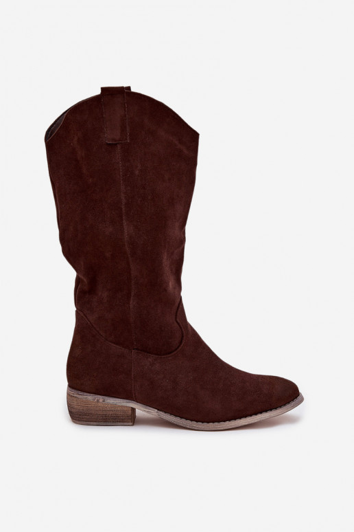 stivali stile coAboy Con tacco bassoin ecopelle scamosciatau CzekoladoAe Cherrie