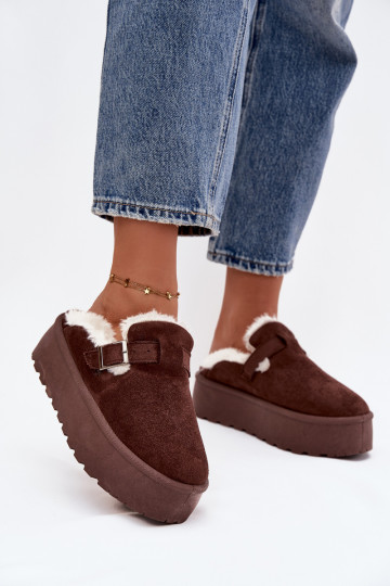 Scarpe da neve marroni da donna con pelliccia, fibbie e platform Jessina
