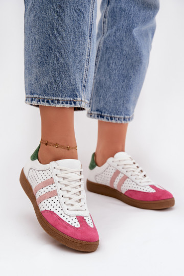 Sneakers da donna Zazoo N1318 color bianco-rosato con elementi traforati in pelle naturale 2
