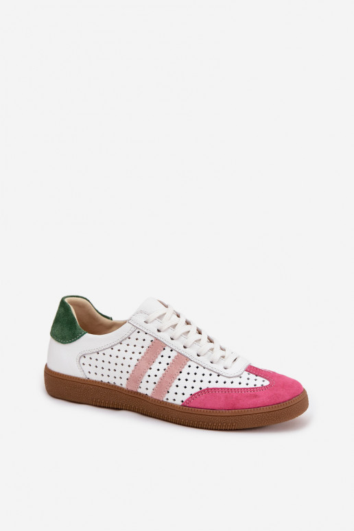 Pelle con elementi traforati Scarpe modello sneakers Femminile Zazoo N1318 Bianco-colore rosa