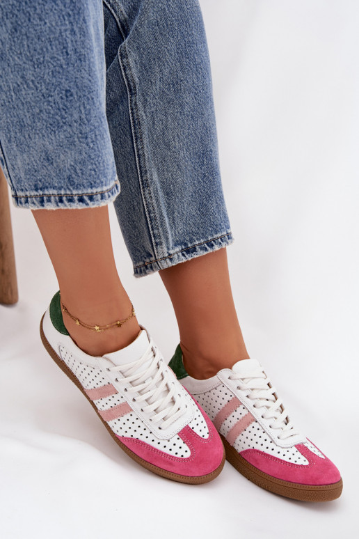 Pelle con elementi traforati Scarpe modello sneakers Femminile Zazoo N1318 Bianco-colore rosa