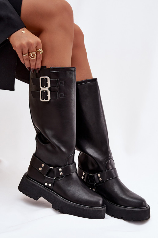 Pelle stivali da donna con fibbie riscaldamento Big Star OO274A180 colore nero