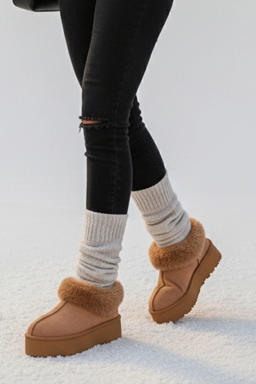 Stivali da neve marroni con pelliccia...