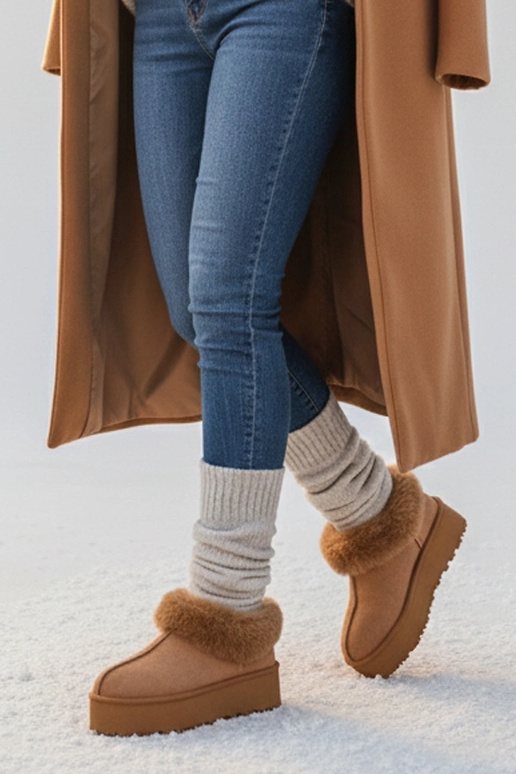 Stivali da neve marroni con pelliccia...