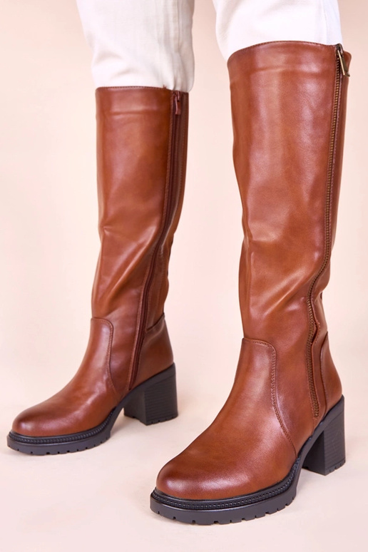 Stivali alti marroni con gambale...