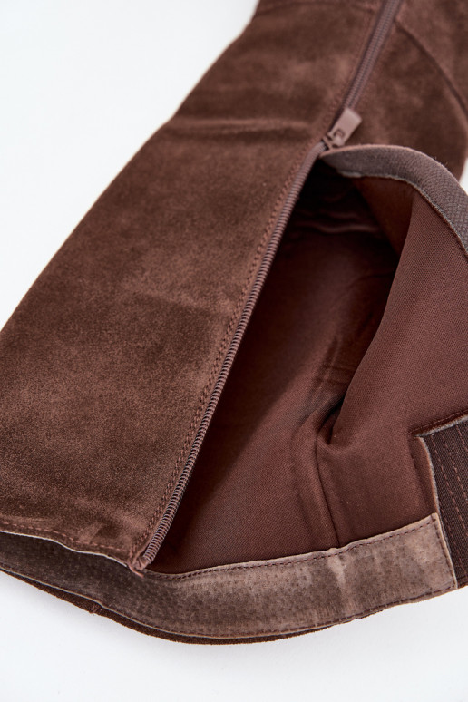 Stivali alti da donna in camoscio con tacco e zip, color cioccolato, Lissara