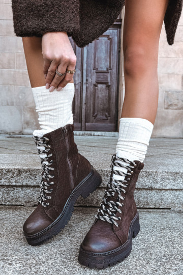 Stivaletti da donna in pelle sintetica color cioccolato "Bellora"