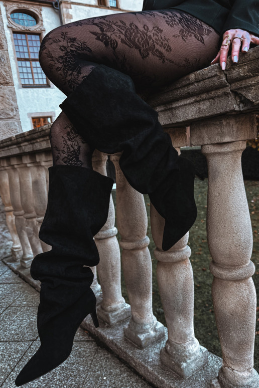 Stivali alti da donna con tacchi sottili in stile slip-on neri Taivilla