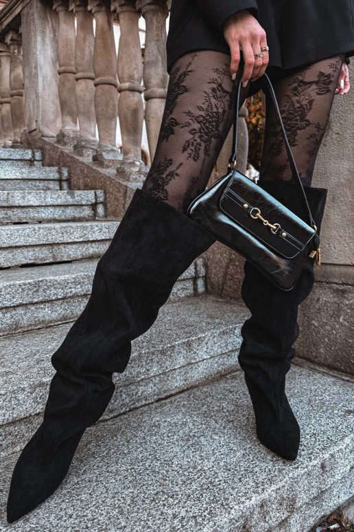 Stivali alti da donna con tacchi sottili in stile slip-on neri Taivilla