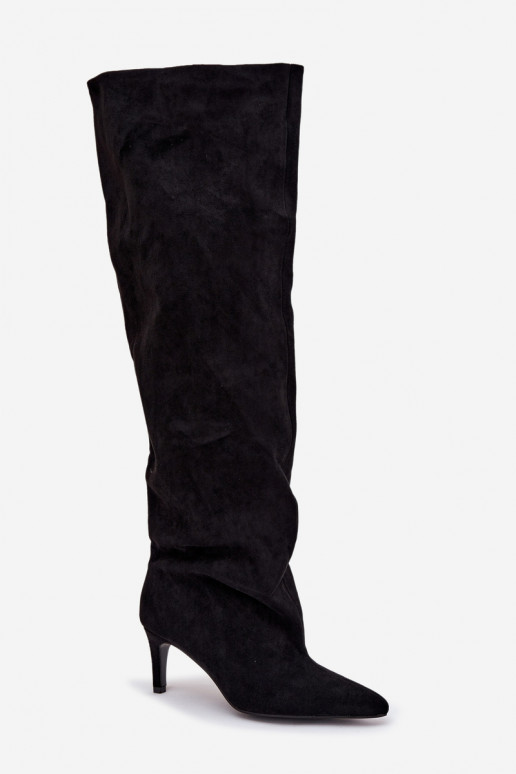 Stivali alti da donna con tacchi sottili in stile slip-on neri Taivilla