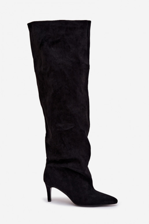 Stivali alti da donna con tacchi sottili in stile slip-on neri Taivilla