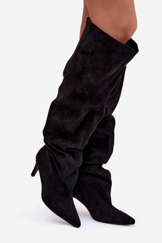 Stivali alti da donna con tacchi sottili in stile slip-on neri Taivilla