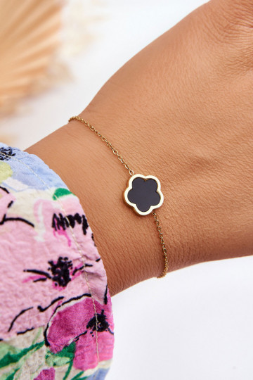 Bracciale da donna con fiore nero color oro