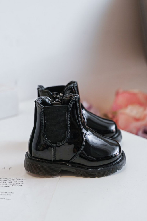 Stivali riscaldati per bambini con effetto vernice, colore nero Porky