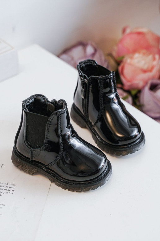 Stivali riscaldati per bambini con effetto vernice, colore nero Porky