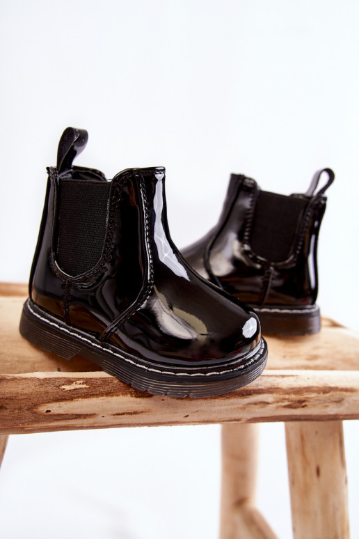 Stivali riscaldati per bambini con effetto vernice, colore nero Porky