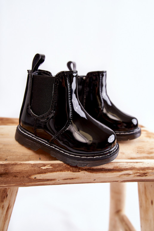 Stivali riscaldati per bambini con effetto vernice, colore nero Porky