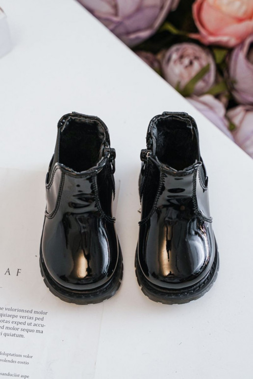 Stivali riscaldati per bambini con effetto vernice, colore nero Porky