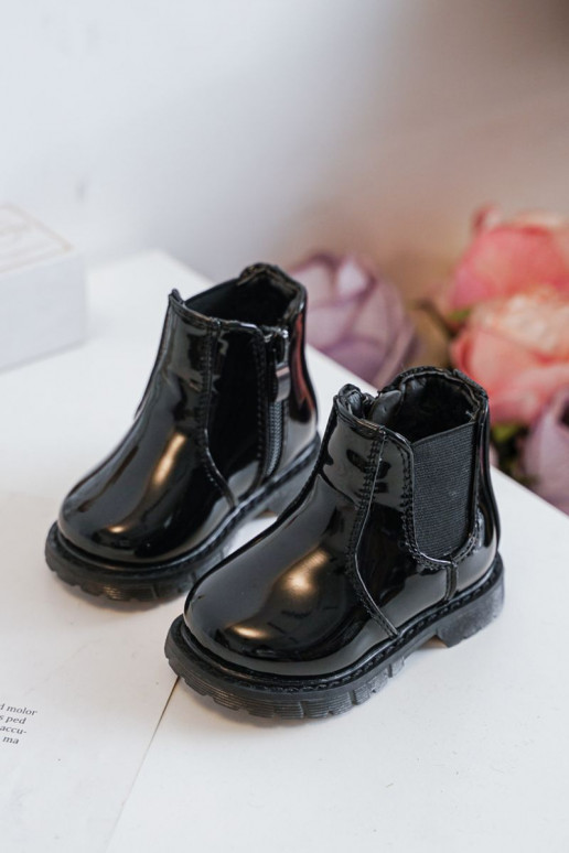 Stivali riscaldati per bambini con effetto vernice, colore nero Porky