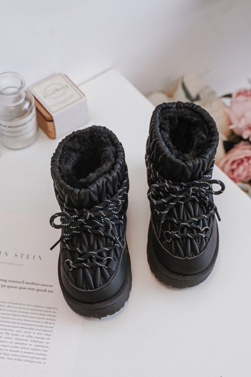 Scarponcini da neve per bambini imbottiti con interno in pelliccia neri