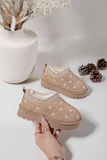 Stivali da neve Infantilecon motivi florealiuszkami riscaldamento con pelliccia all interno beige Palina