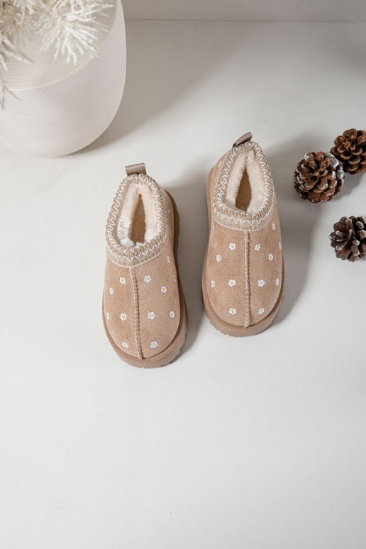 Stivali da neve Infantilecon motivi florealiuszkami riscaldamento con pelliccia all interno beige Palina