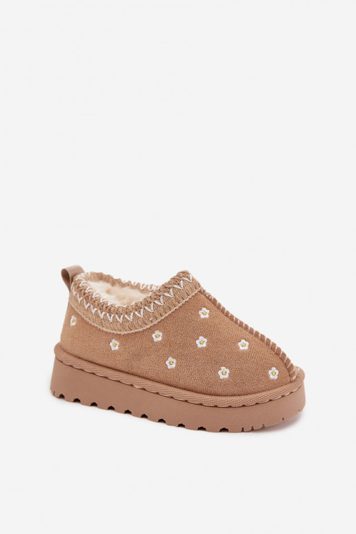 Stivali da neve Infantilecon motivi florealiuszkami riscaldamento con pelliccia all interno beige Palina