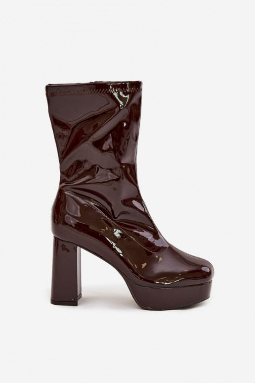 con effetto vernice Stivali da donna con una piattaforma I SłupkoAym Obcasie CzekoladoAe Calvessa