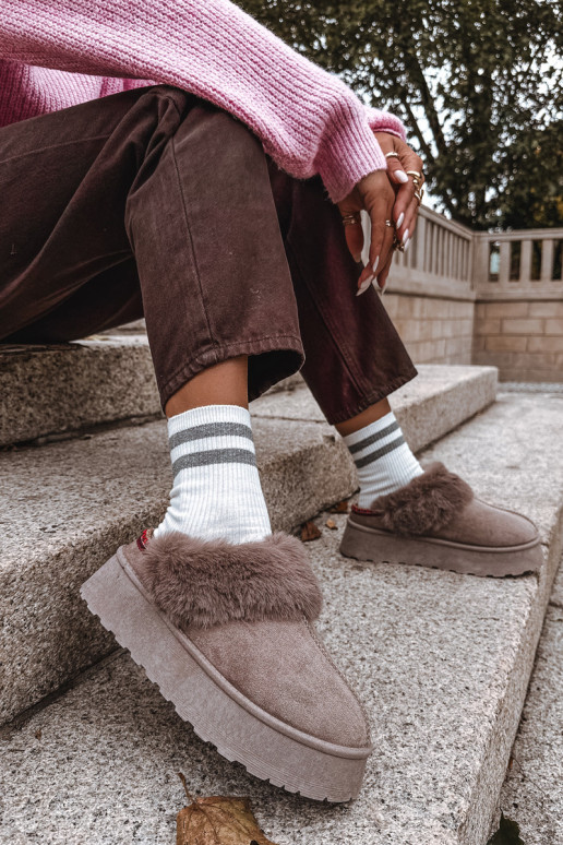 Stivali da neve da donna con piattaforma e pelliccia con ricamo sabbia Querina