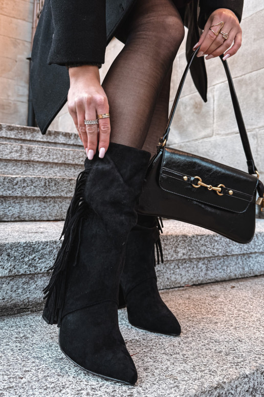 Stivaletti da donna con frange foderati neri Darlina