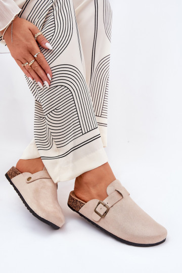 Pantofole da donna con plateau e fibbie, color sabbia Selio
