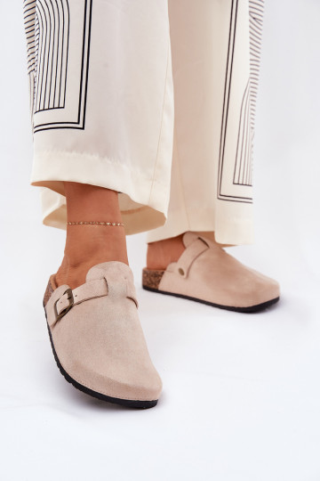 Pantofole da donna con plateau e fibbie, color sabbia Selio 2