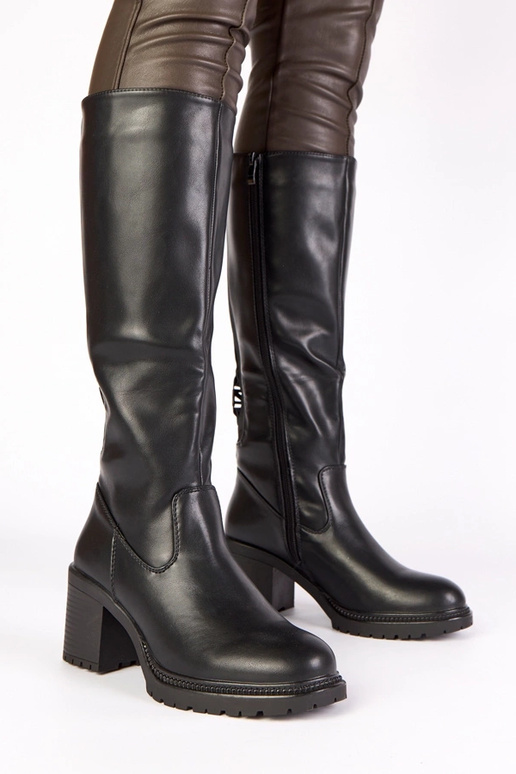 Stivali alti neri con tacco Akija