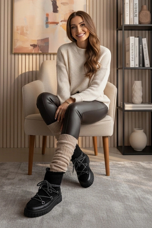 Stivali da neve caldi con lacci neri...