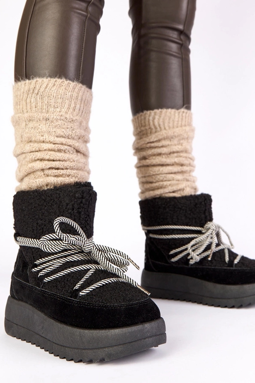 Stivali da neve caldi neri con lacci...