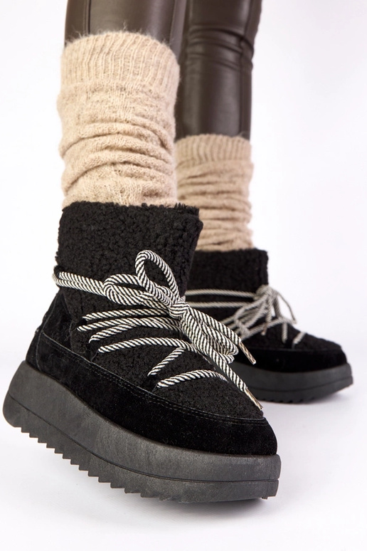 Stivali da neve caldi neri con lacci...