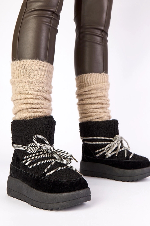 Stivali da neve caldi neri con lacci...