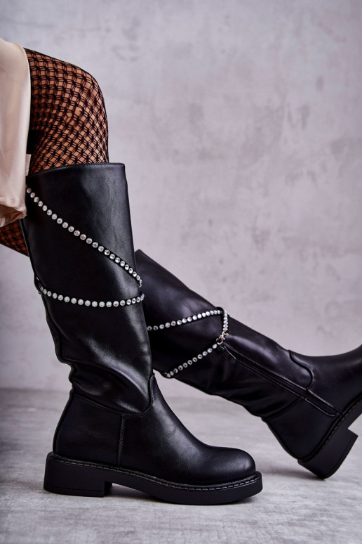 Femminile stivali con bellissimi dettagli colore nero Finlay