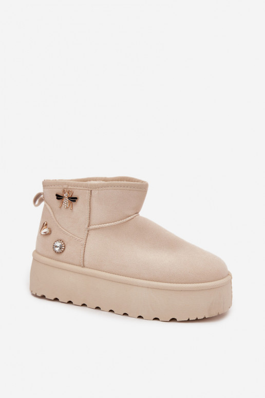 Stivali da neve da donna con piattaforma e ganci color avorio Tai turielle