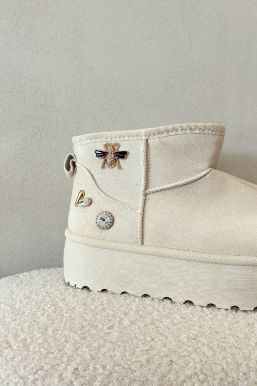 Stivali da neve da donna con piattaforma e ganci color avorio Tai turielle