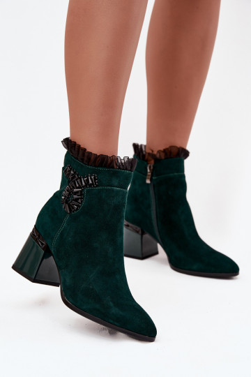 Stivaletti imbottiti in suede sintetico con ornamenti D&A MR52-127 verde bottiglia